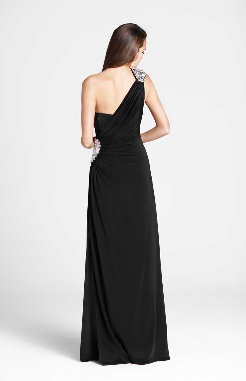 One Shoulder Sexy Black High Low Column Prom Dress With Jewel