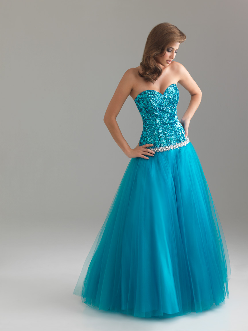 Blue A-Line Sweetheart Full Length Zipper Prom Dresses With Sequins and ...