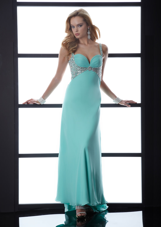 Aqua Empire Sweetheart And Strap Butterfly Back Sweep Train Floor Length Chiffon Evening Dresses With Sequins