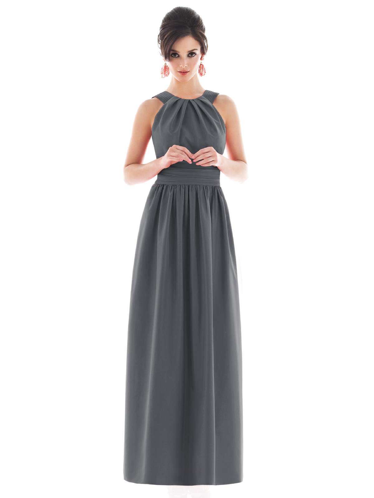 Pewter A Line Jewel And Sleeveless Zipper Floor Length Prom Dresses With Twist Drapes