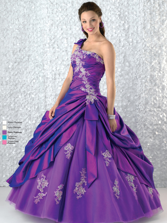 Purple Ball Gown One Shoulder Zipper Full Length Quinceanera Dresses ...