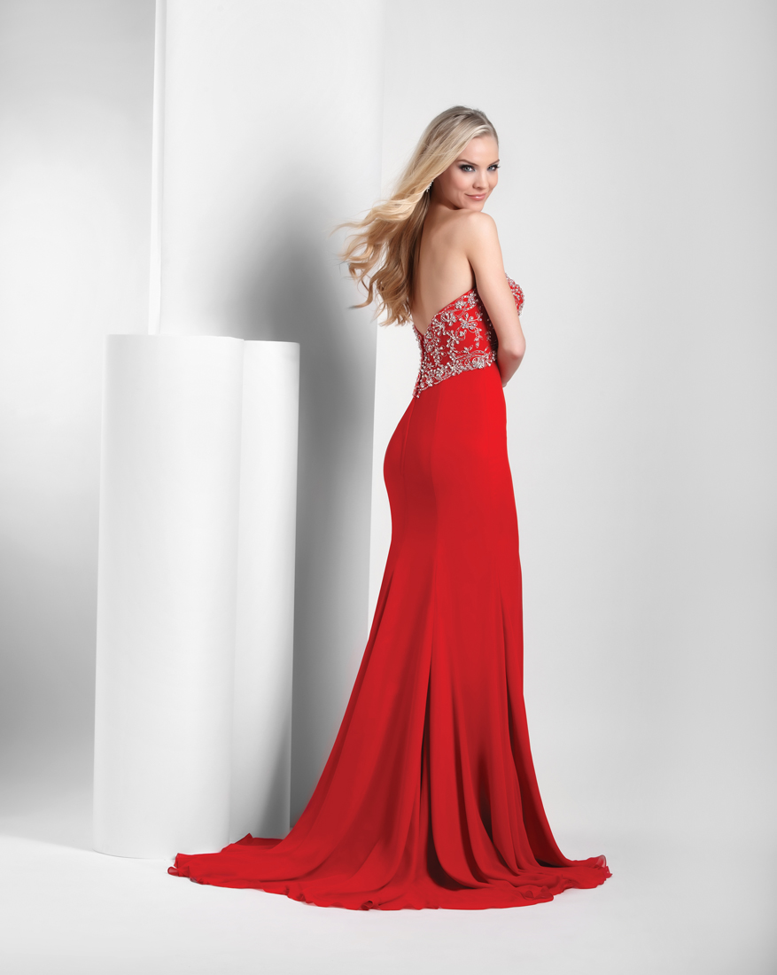 Red A-Line Strapless Sweetheart Low Back High Slit Sweep Train Floor ...