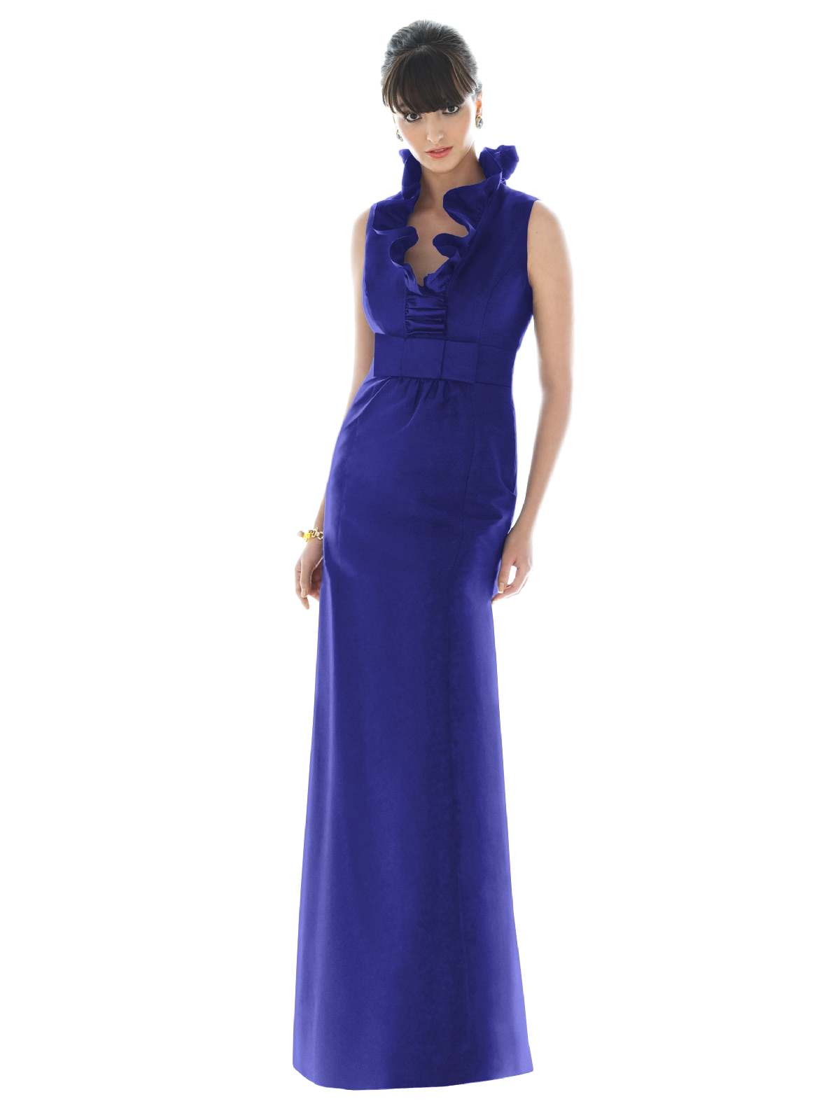 Royal Blue Column Flounced V Neck And Sleeveless Slit And Zipper Floor Length Prom Dresses