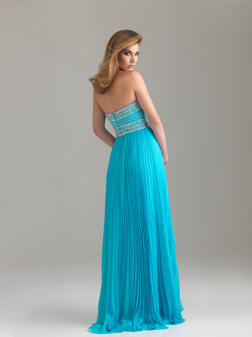 Turquoise Empire Sweetheart Strapless Sweep Train Floor Length Pleated ...