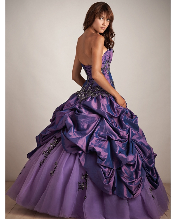 Purple Ball Gown Strapless Lace up Full Length Satin Quinceanera ...