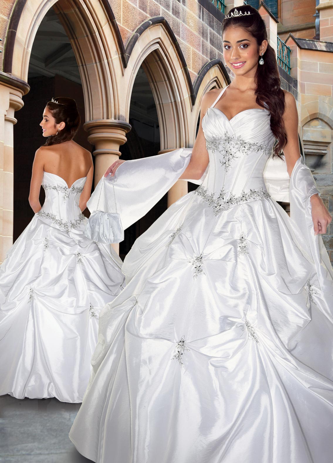 White Ball Gown Halter And Sweetheart Zipper Full Length Satin Quinceanera Dresses With Beading